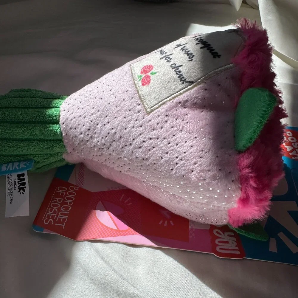 NWT BARK Boopquet of Roses Bouquet of Flowers Dog Toy, Pink & Green, M-L 20+ lbs